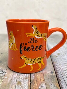 Be Fierce Ceramic Mug With Cheetah Print - Orange Coffee Cup 12oz